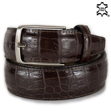 Cintura uomo marrone cinta in pelle di vitello stampa cocco coccodrillo elegante