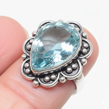 Aquamarine Gemstone Handmade 925 Sterling Silver Jewelry All Size Ring For Gift