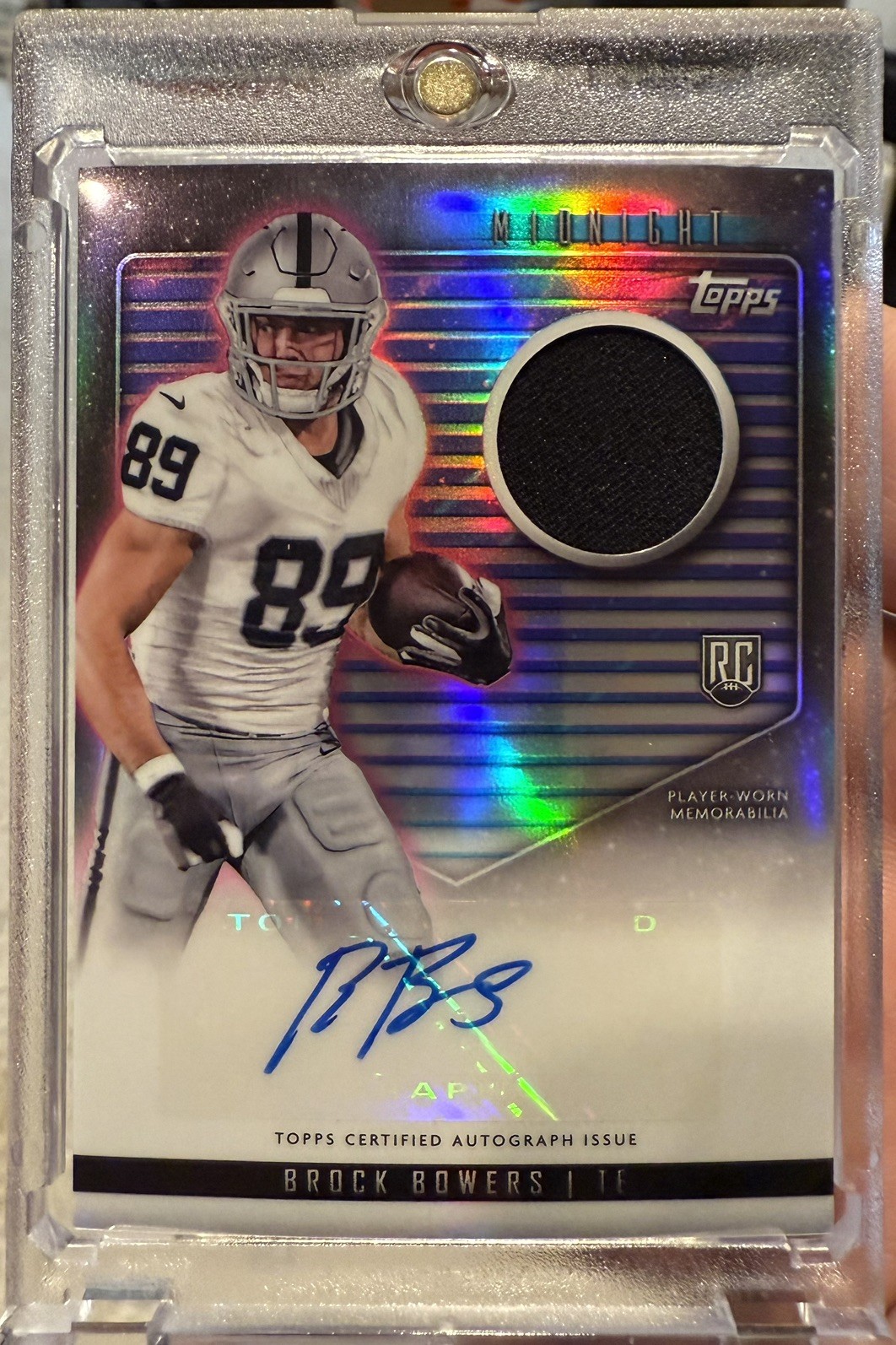 Brock Bowers 2024 Topps Midnight RPA Rookie Patch Auto RC Game Worn Raiders