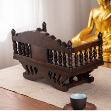 Buddha-Standfigur mit Holzsockel detailreich Buddha-Dekofigur edelgoldene Optik