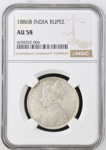 1886B India rupee NGC AU58