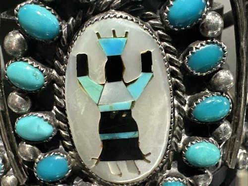 Vintage Navajo "RHB" Roland Hogan Begay Turquoise Sterling Cuff Bracelet - Picture 2 of 18