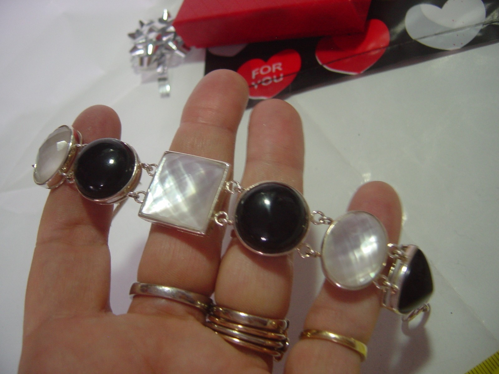 Superb Solid Silver massive genuine onyx&mother o… - image 3