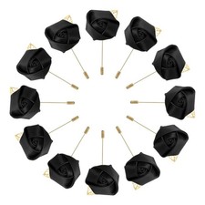 12 Pcs Groom Boutonnieres Rose Boutonnieres Pins for Men Black