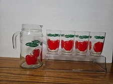 VINTAGE JUICE PITCHER AND CUPS SET ( RED APPLE ) BRAZIL