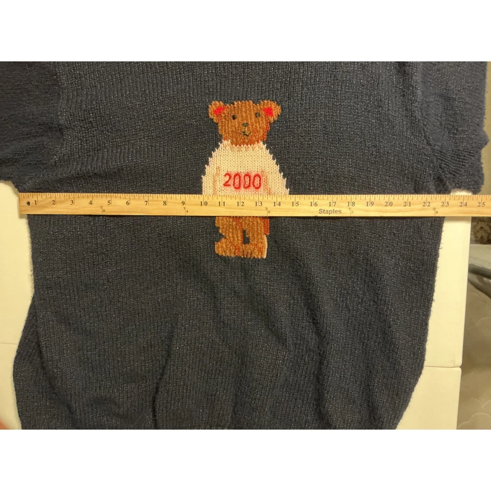Suéter de Colección 2000 Marisa Christina Azul Marino Año Nuevo Oso de Peluche Bordado para Mujer 2X Tejido Foto 4 de 4