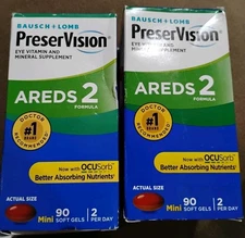 2 Bausch Lomb 90ct. PreserVision Areds 2 Eye Vit & Mineral EXP 12/25 Box Damage 