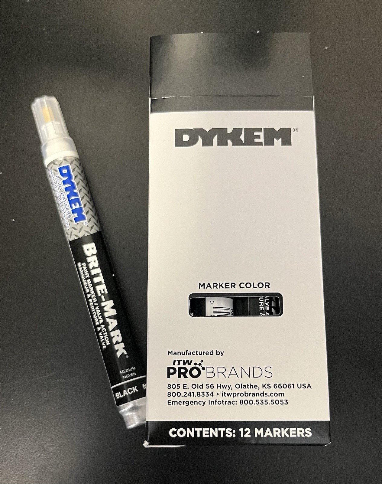 (12 PACK) Dykem #84002 Brite Mark Medium Tip BLACK Industrial Paint Marker
