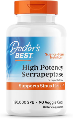 Doctors Best High Potency Serrapeptase, Supports Sinus Health 120,000 SPU, Non-G