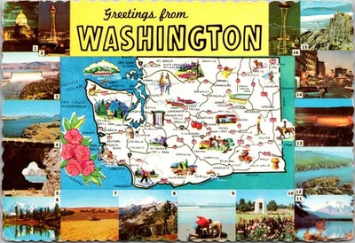Washington Vintage Map with Scenic Views Continental Postcard A273