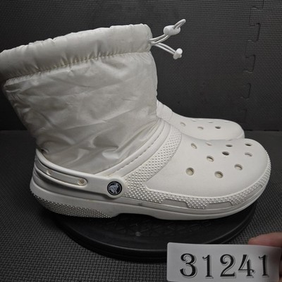 Crocs Classic Neo Puff Boots Mens Size 11 White Faux Fur Lined Drawstring 206630