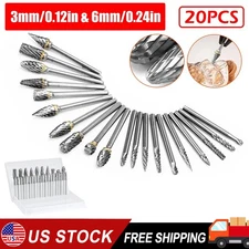 20Pcs Tungsten Carbide Steel Rotary Burr Die Grinder Bit 1/8in Shank Carving Set
