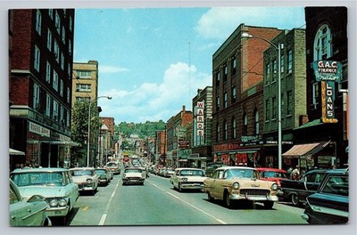 Downtown Morgantown W. VA Vintage 1960s Street Scene Postcard