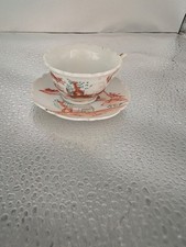 VTG Miniature Japanese tea set Porcelain Cup/Saucer Red/ Gold Trim Read Desc
