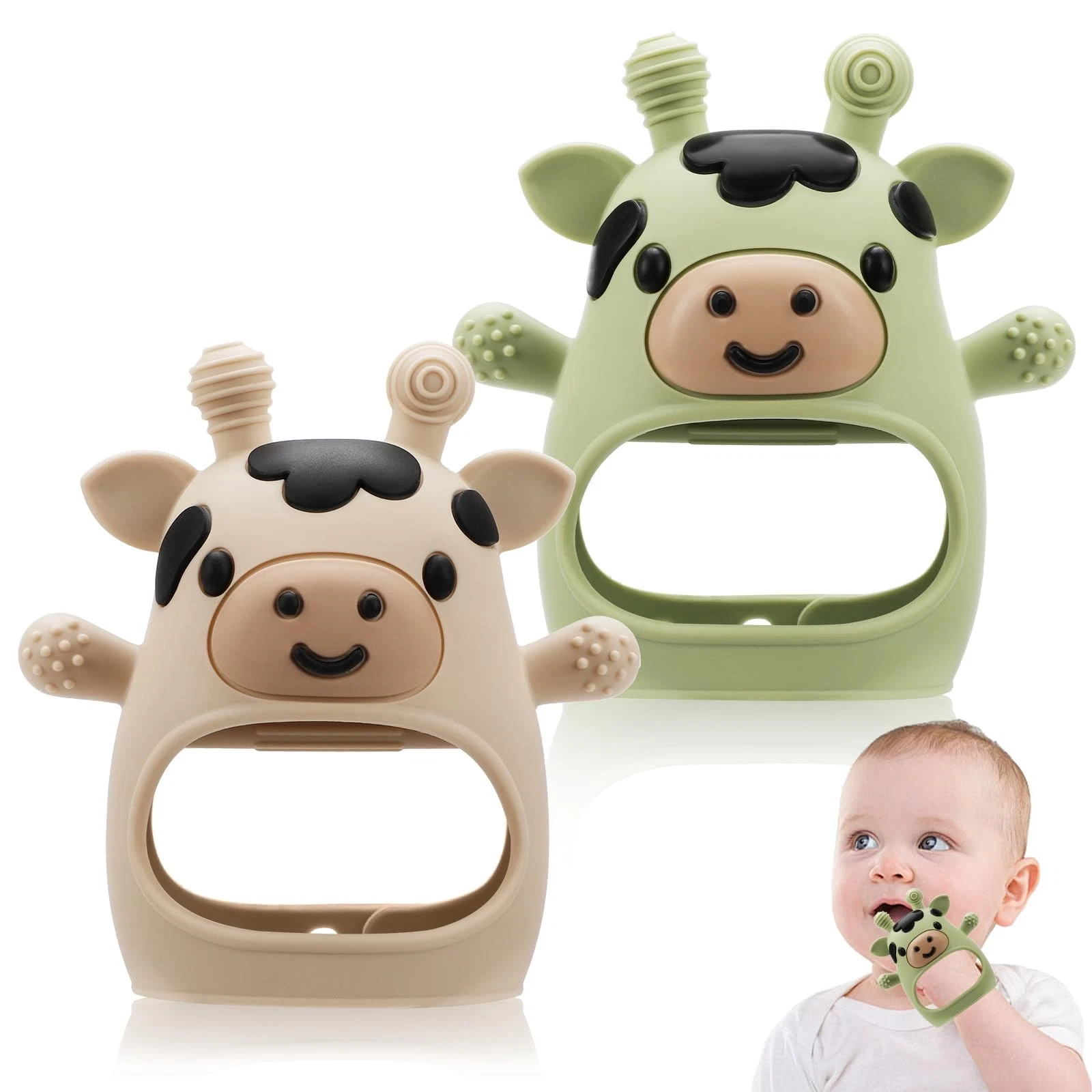 2 Pack Baby Teething Toys 0-6 6-12 Months, Adjustable Anti Beige & Green
Opens in a new window or ta