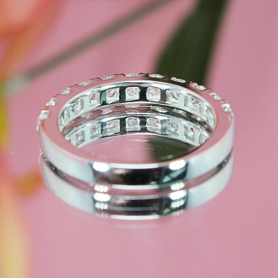 2Ct Round Cut Lab Created Diamond Half-Eternity Wedding 14K White Gold FN Band - Image 2 of 4