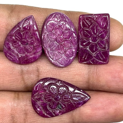 4 Pcs Natural Ruby Unheated Rare Moghul Carved Exclusive Gemstones Lot 41.2 Cts - Picture 18 of 21