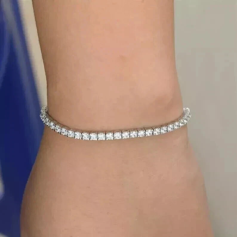Brazalete de eslabones de tenis de diamantes naturales de corte redondo de 6,50 quilates de oro blanco macizo de 14 quilates 7,5 Foto 4 de 4