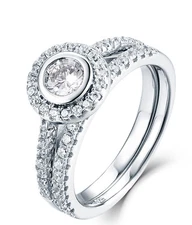 925 Sterling Silver Round Wedding Band CZ Engagement Rings Set Size 3-14 ML4861