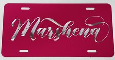 Custom Name Pink Car Tag Diamond Etched Engraved Metal Front License Plate Gift