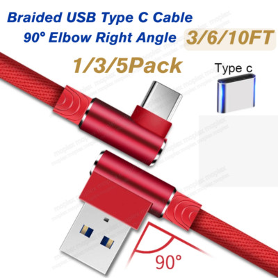 90 Degree Braided USB Fast Charging Sync Type C Cable Lot for Samsung iPhone 15