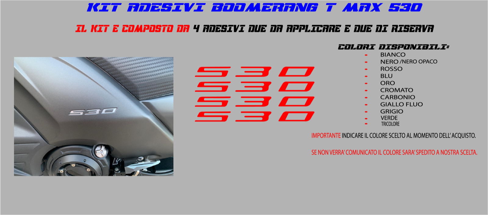 KIT 4 SCRITTE BOOMERANG t max 530 2012-16 Yamaha SCOOTER T MAX adesivi sticker
