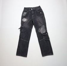 Vintage 90s Y2K Streetwear Womens 26 Faded Geometric Flower Baggy Cargo Jeans