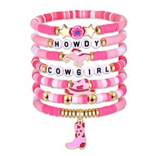 Surfer Heishi Bracelets for Women Stackable Rainbow Vinyl Disc Clay Beaded St...