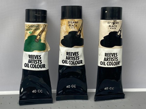 Vintage Used Reeves 40cc Oil Colours x3 Ivory Black Lamp Black Chrome Green