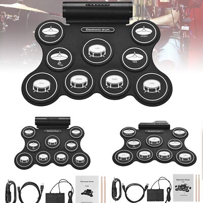 Electronic Drum Set 7 Pads Roll Up Electric Drum Pad Rechargeable Midi Drum Kit