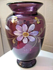 FENTON - D. ROBINSON HP ROYAL PURPLE FLORAL VASE - GORGEOUS