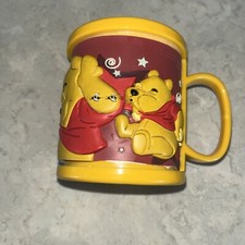 Vintage Disneyland Winnie The Pooh Plastic Rubber Mug Cup 3D Red And Yellow RARE