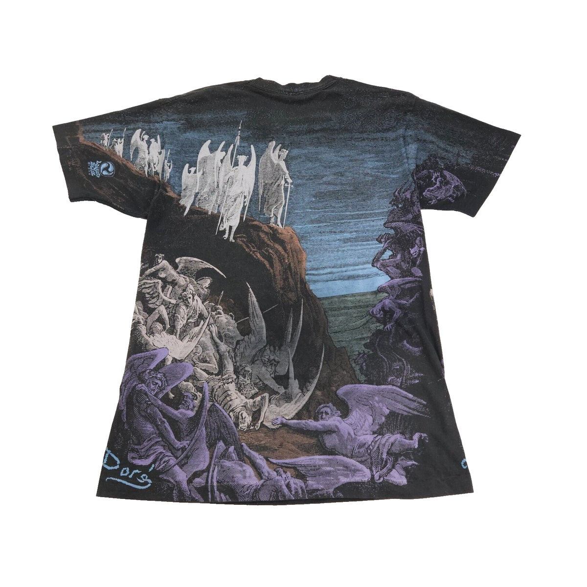 Vintage 90s Gustave Dore Darkness Angels Vs Demons T-Shirt Art L