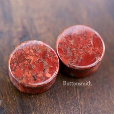 Pair of Red Poppy Jasper Stone Plugs Double Flared ear lobe - 6mm - 25mm 10sizes