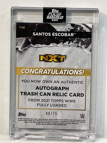 2021 TOPPS WWE FULLY LOADED SANTOS ESCOBAR AUTO TRASH CAN RELIC #/75 CITRINE - Picture 2 of 2