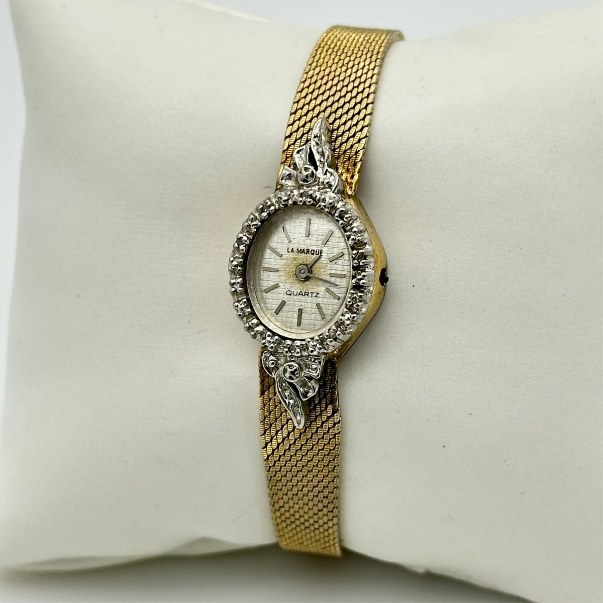 Vintage Ladies LA MARQUE Diamond Bezel Quartz Bracelet Watch 17mm