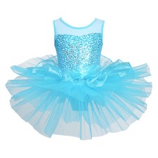 Kid Girls Sequin Sleeveless Ballet Dance Leotard Tutu Dress Dancewear Costume