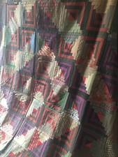 Antique Primitive Farmhouse Log Cabin Quilt Red Black Blue Green Prize Winner