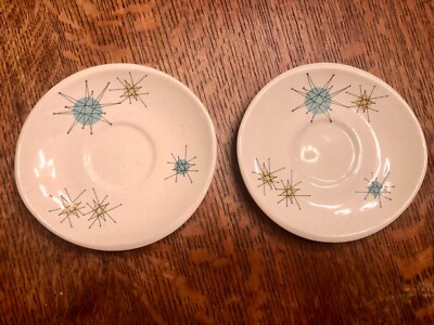 Two Franciscan ATOMIC STARBURST 6'' saucers/plates (for coffee cup), 1950's Retro