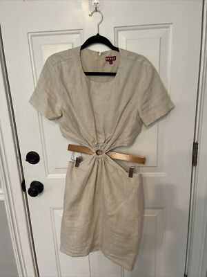 chinese dress ladies Staud Laura Linen Mini Dress in Pop Sardines Ivory