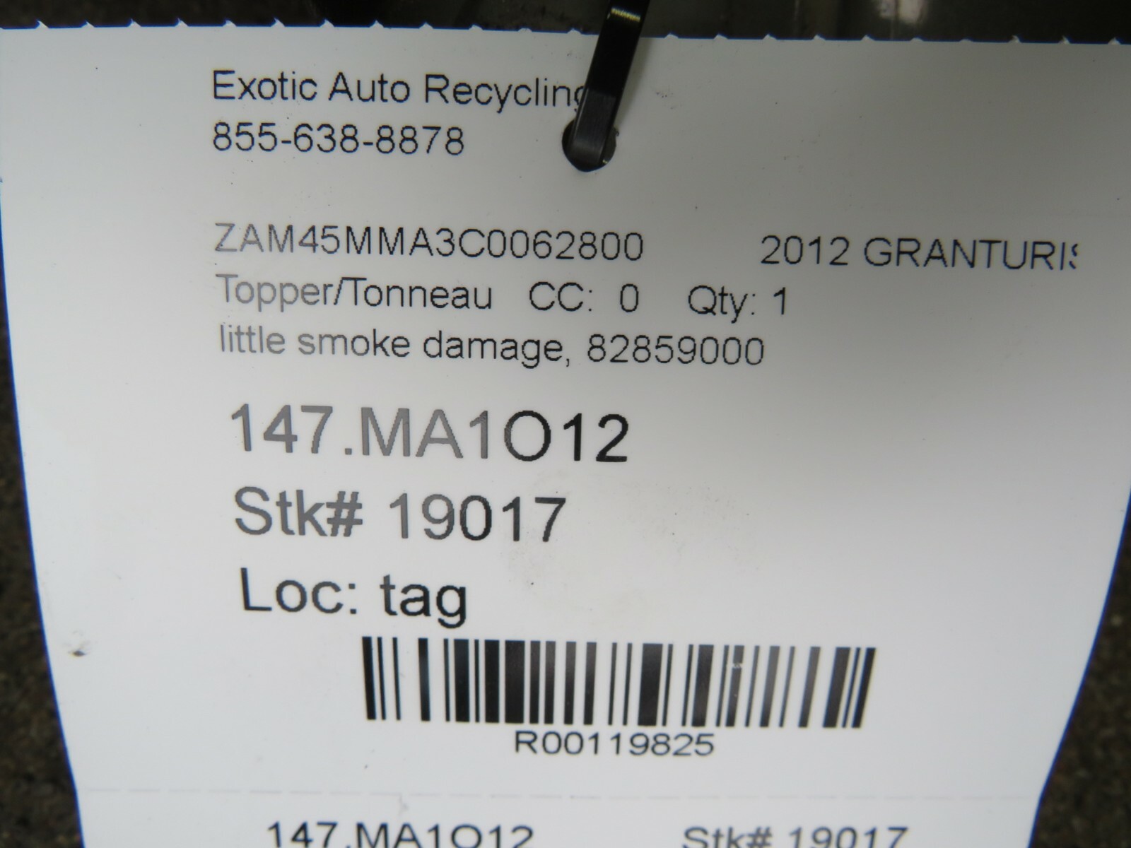Maserati Granturismo Cabrio, Tonneau Cover Panel, Used, P/N 82859000