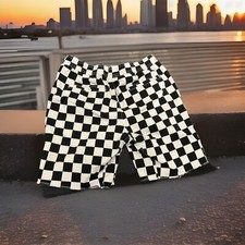 No Boundaries Woven Jogger Shorts Checkboard Racing Flag Finish Line Sz 40/42
