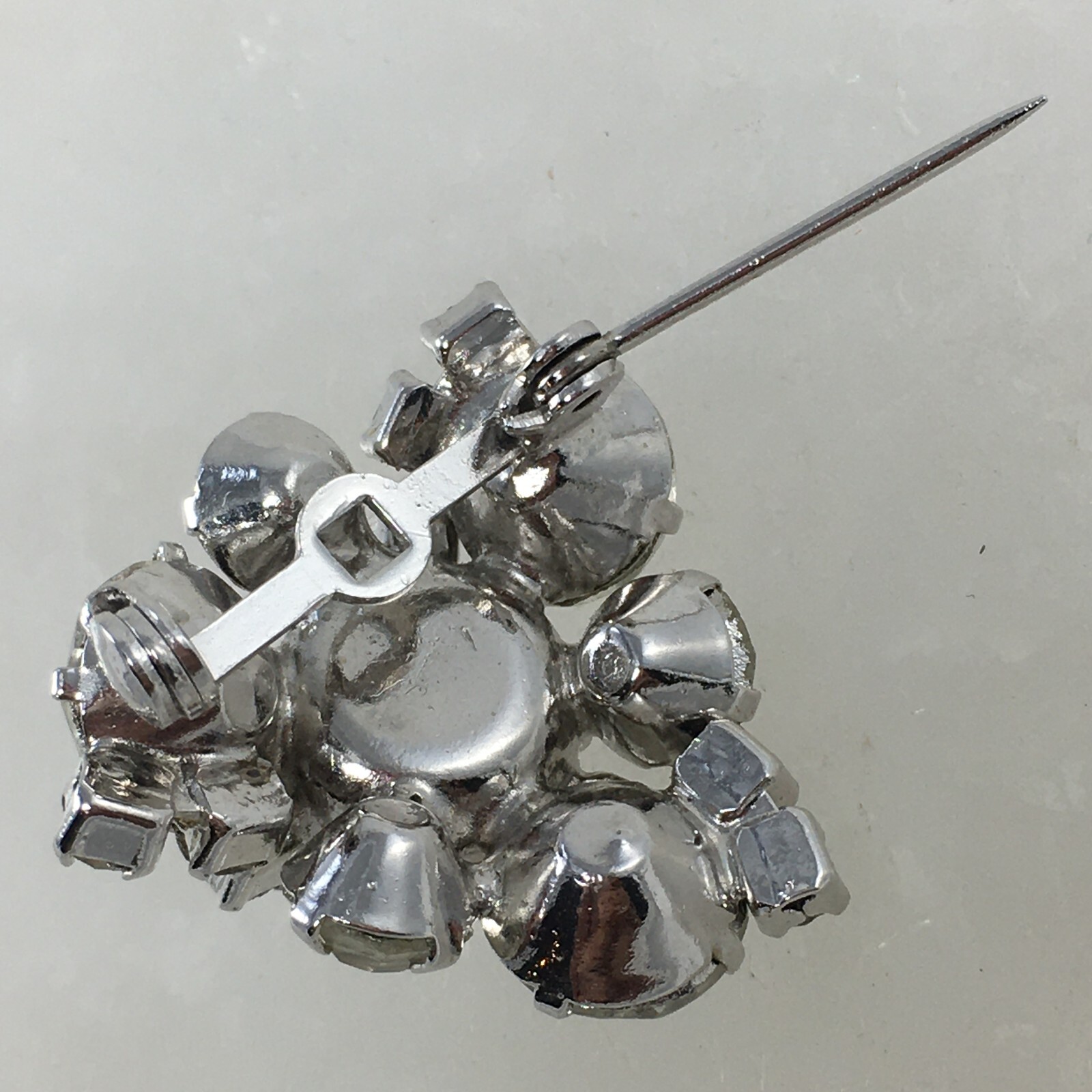 Clear Rhinestone Triangular Triangle Silver Tone … - image 20