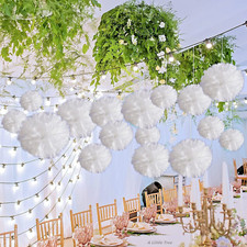 16PCs  White Tissue Paper Pom Poms PomPoms Birthday Wedding Party Decor(8"+10")