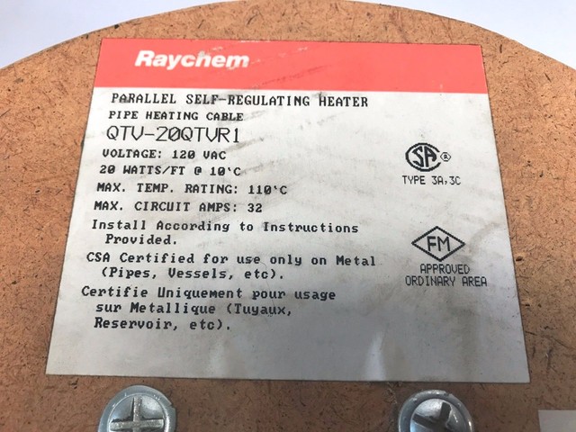 Raychem Qtv-20qtvr1 Parallel Self-regulating Pipe Heating Cable by The ...
