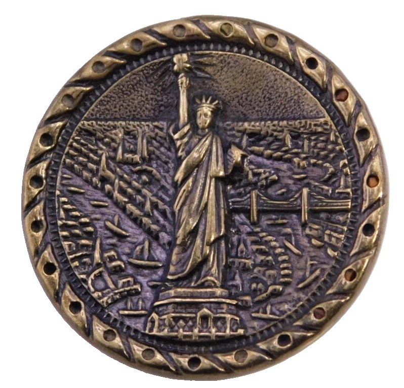 Antique Stamped Brass STATUE of LIBERTY BUTTON NICE 1&1/16 Medium - Image 4 of 4