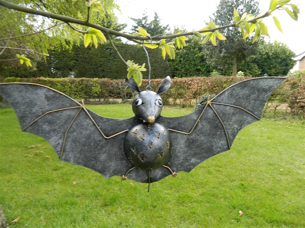 Bat Tea light Candle Holder Metal Hanging Bat Lantern Ornament - Silver Bat