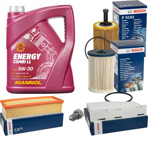 BOSCH Inspektionspaket 5L MANNOL Energy Combi LL 5W-30 für VW Touran 2.0 TDI
