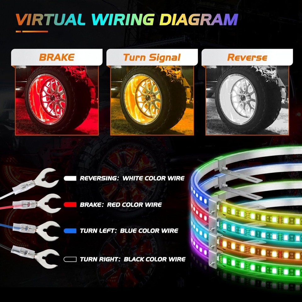 4PCS 17.5inch LED RGB with APP and Remote Control Neon Wheel Rim Lights