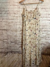 Hommage L.A. Dress Women Large Beige Spring Florals Ruffle Tiered Asymmetric Hem